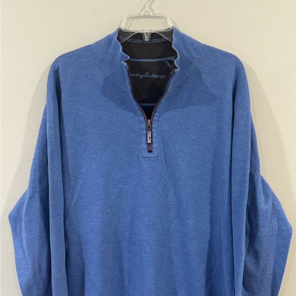 Tommy Bahama Mens Blue & Brown Flip Coast 1/4 Zip Reversible Pullover XL